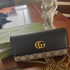Black caviar Leather wallet  Canvas Chain Crossbody with Gold Hardware(inspired)